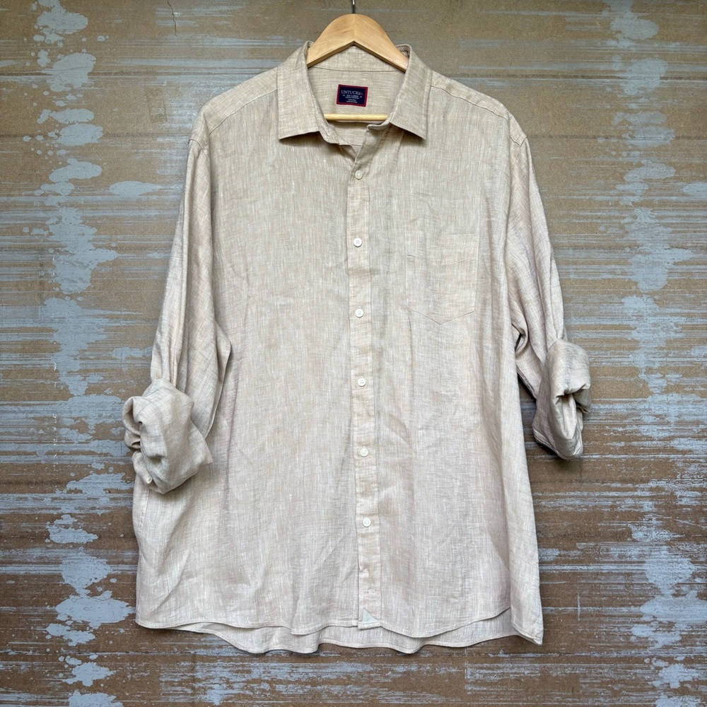 Untuckit Ashton WR 100% Linen Button Down Shirt Tan Classic Preppy Mens XXL